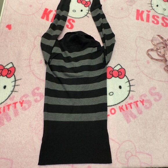 y2k emo sweater stripe cowl neck button - Picture 5 of 5